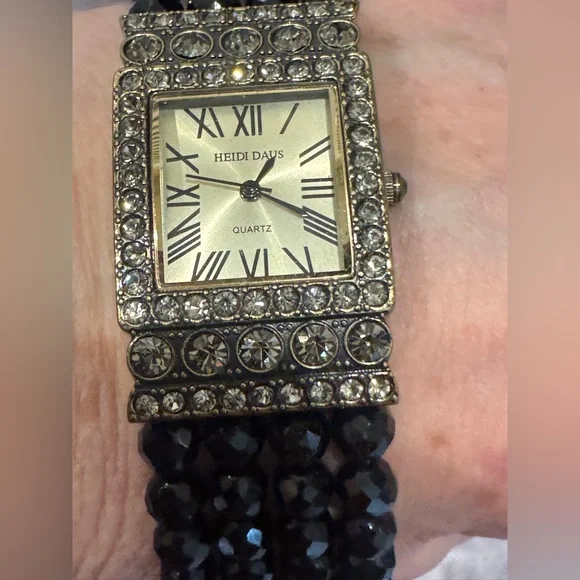 Heidi Daus Gold and Black Beaded Watch - Picture 1 of 6